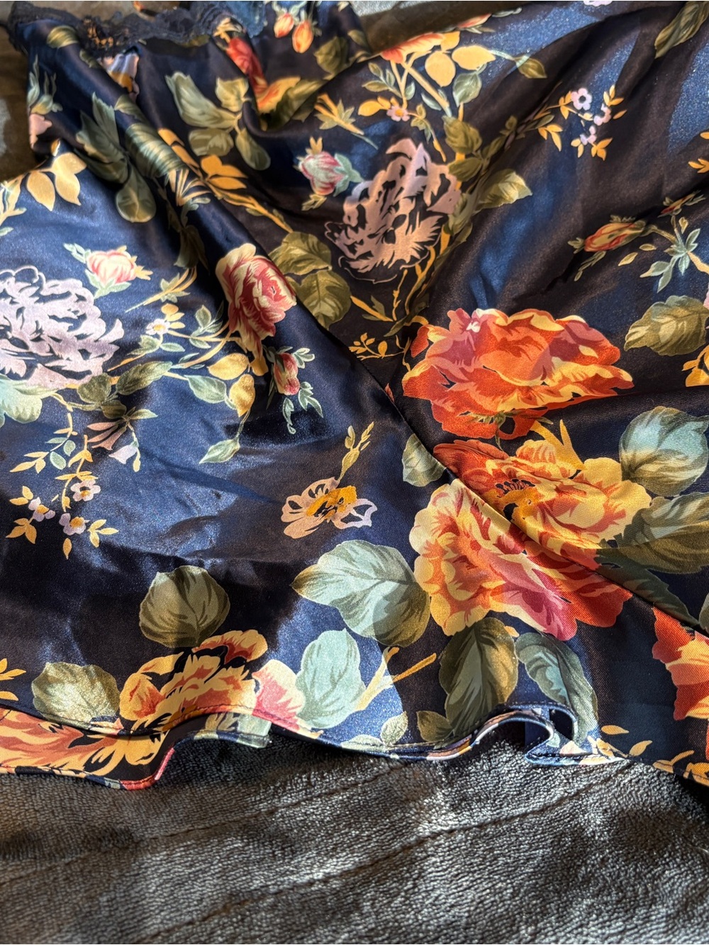 La SENZA Navy Floral Satin Lace-Trim Chemise - Picture 3 of 4